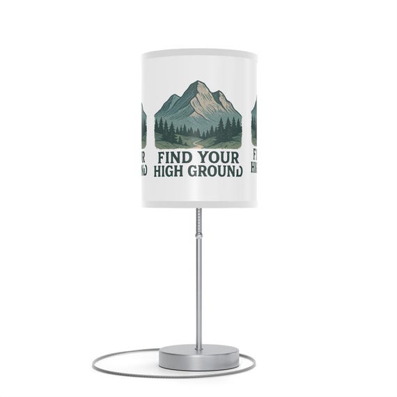 Find Your High Ground Lamp on Stand | Mountain Forest Illustration