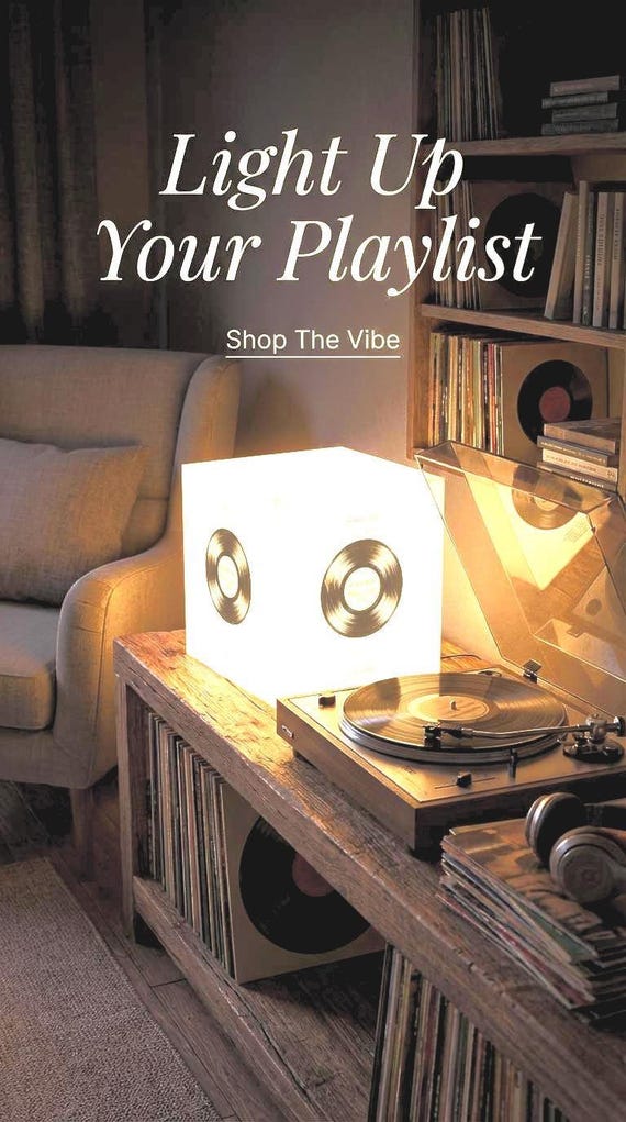 Retro Vinyl Record Light Cube Lamp | Music Decor, Vintage Album Art