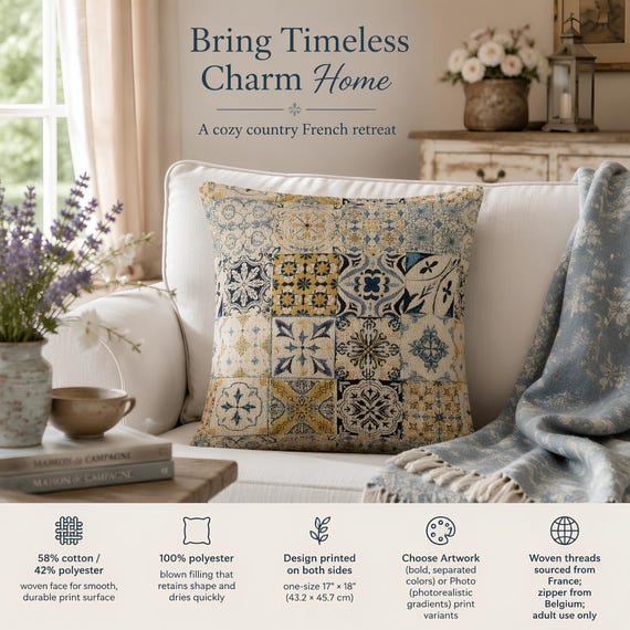 Reading Nook Pillow, 58% Cotton Woven Face, 17 × 18 Inch Tile Pattern