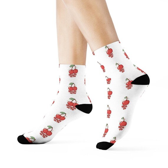 Cherry Print Crew Socks | Retro Quirky Ankle Socks