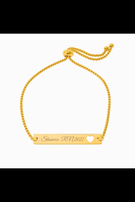 Nurse Jewelry Heart Engraving Bar Bracelet Adjustable