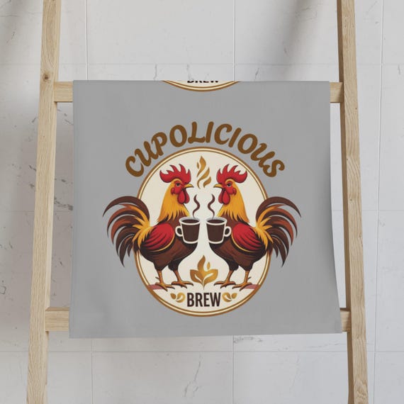 Cupolicious Brew Rooster Hand Towel | Coffee Kitchen Decor