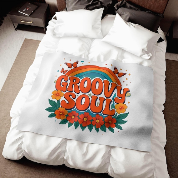 Groovy Soul sweatshirt blanket | Retro rainbow flowers butterflies