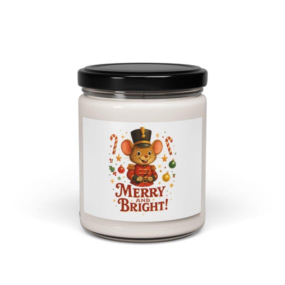 Nutcracker Mouse Christmas Candle | 9oz Soy Jar, Merry and Bright Design