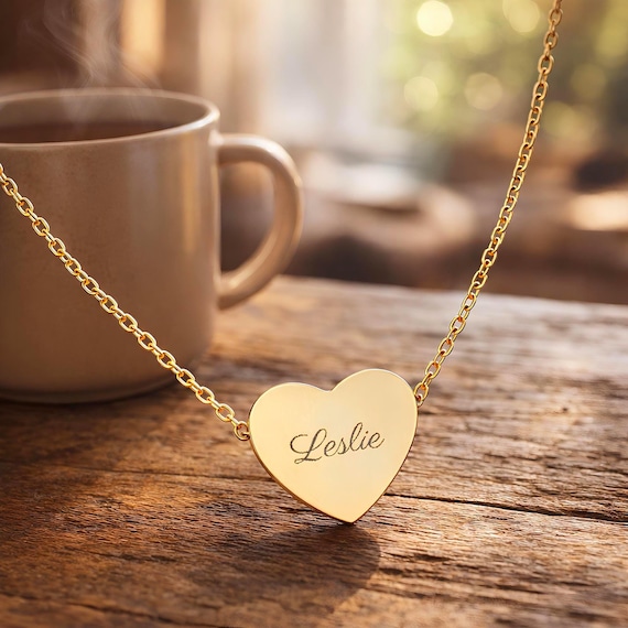 Heart Necklace, Personalized Engraved Stainless Steel Pendant 16 x 14 mm