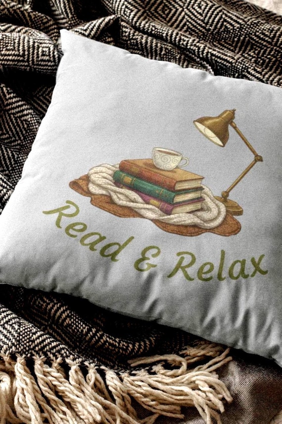Read & Relax stack of books pillow | Square poly canvas pillow