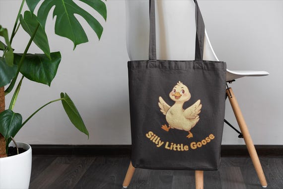 Silly Little Goose Tote, cute goose cartoon honking goose meme canvas bag