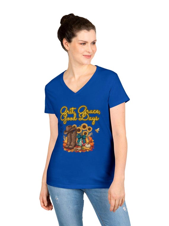 Just Grace Good Days Fall Sunflower V-Neck Tee
