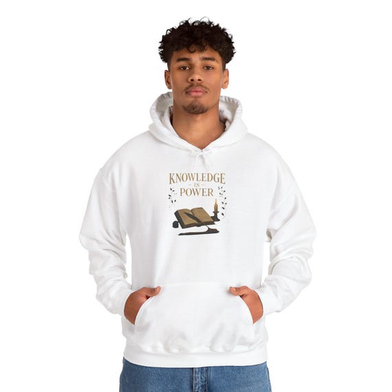Knowledge Is Power Hoodie | Open Book Illustration, Minimalist Typography