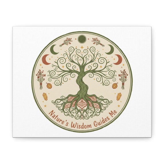 Natures Wisdom Tree Canvas Wall Art -Spiritual Botanical Home Decor