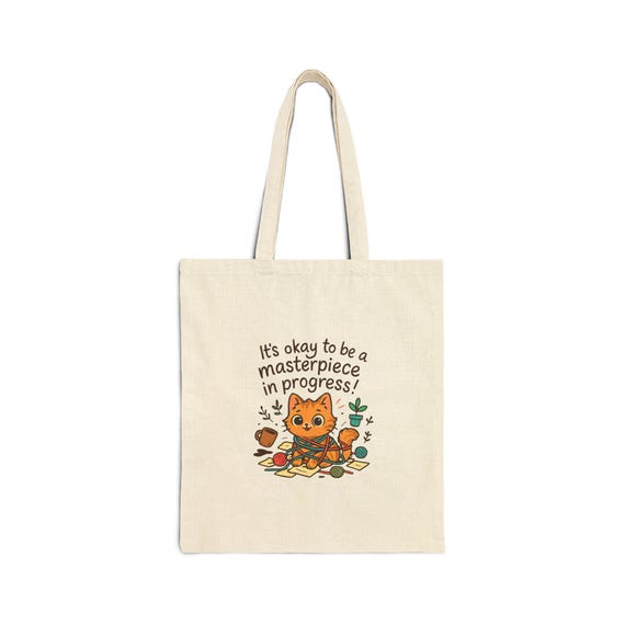 Artist Cat Cotton Canvas Tote Bag | Masterpiece in Progress