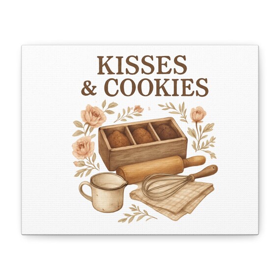 Kisses & Cookies Canvas | Kitchen Baking Wall Art, Matte Stretched Canvas