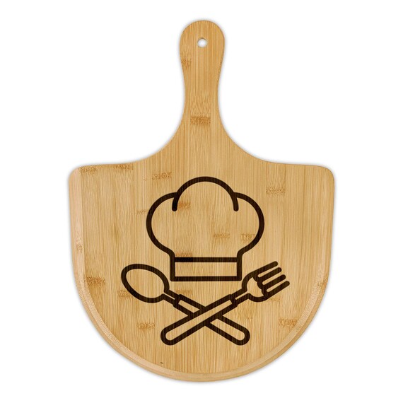 Chef Hat and Cutlery Bamboo Pizza Board | Engraved Pizza Peel