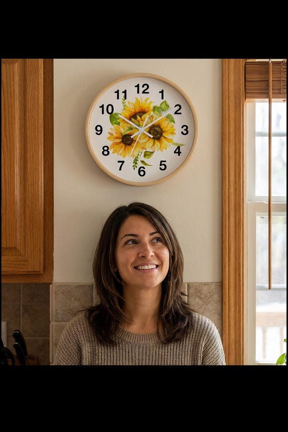 Sunflower Bouquet Wall Clock | Botanical Kitchen Decor, Silent Mechanism