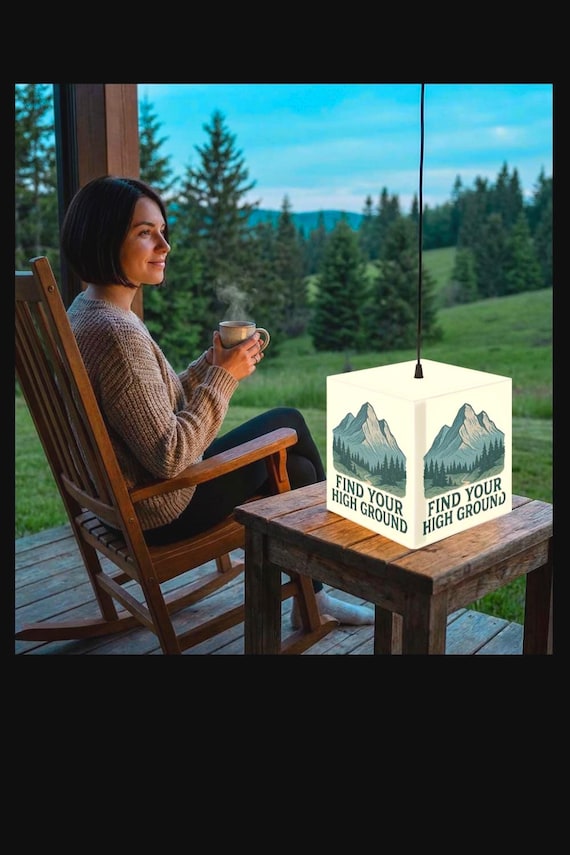 Cozy Cabin Decor- Mountain Scene - Rustic Cube Lamp-Find Your High Ground
