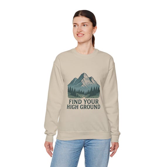 Mountain Landscape Illustration Crewneck Sweatshirt | Pine Forest Graphic