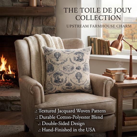 Woven Pillow, Navy Cream Jacquard Design | Double-Sided 17 x 18 Inch