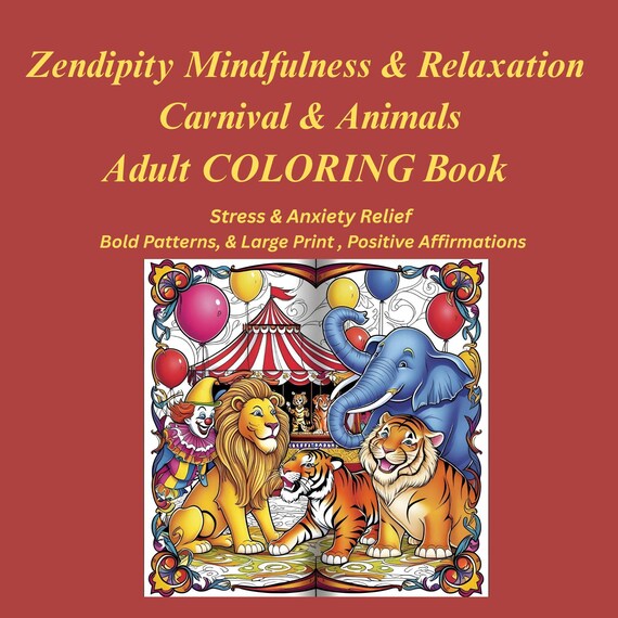 Carnival Animals Adult Coloring Book, Softcover With Grayscale Pages