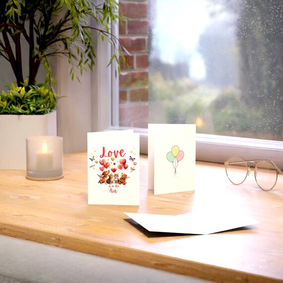 Love Is in the Air Greeting Card | Cute Animal Hearts, Blank Inside