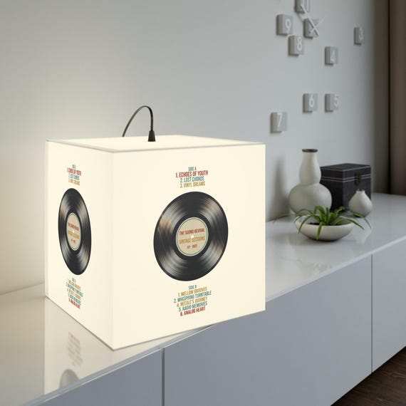 Retro Vinyl Record Light Cube Lamp | Music Decor, Vintage Album Art