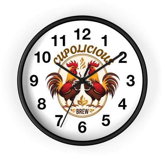 Cupolicious Rooster Wall Clock | Farmhouse Kitchen Clock, Coffee Brew Art