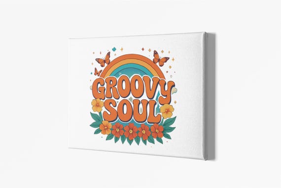 Groovy Soul retro rainbow floral Canvas Art