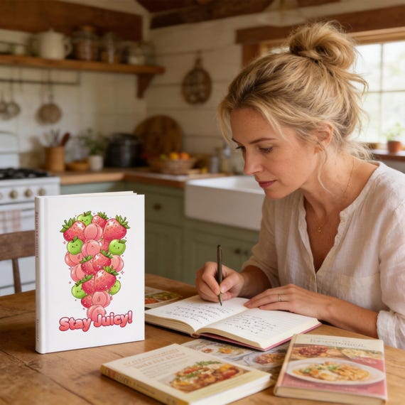 Hardcover Journal with Kawaii Fruit Art, 150 Lined Pages | Sewn Binding