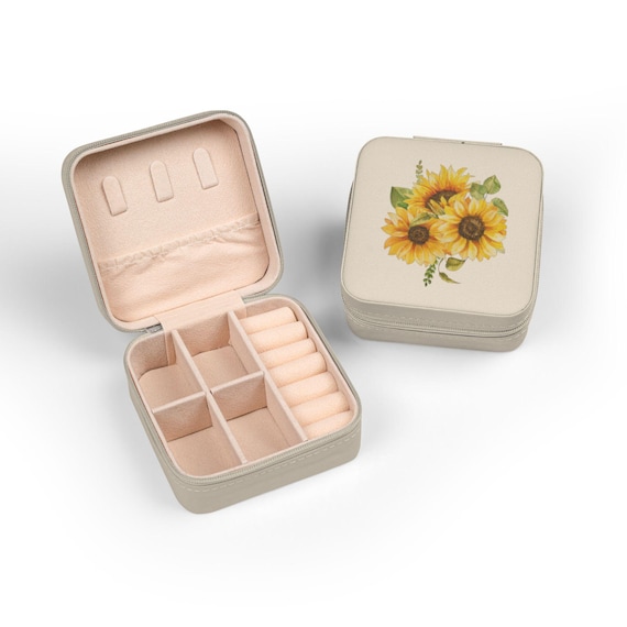 Sunflower Bouquet Jewelry Travel Case | Compact Organizer for Rings Earrings Necklaces