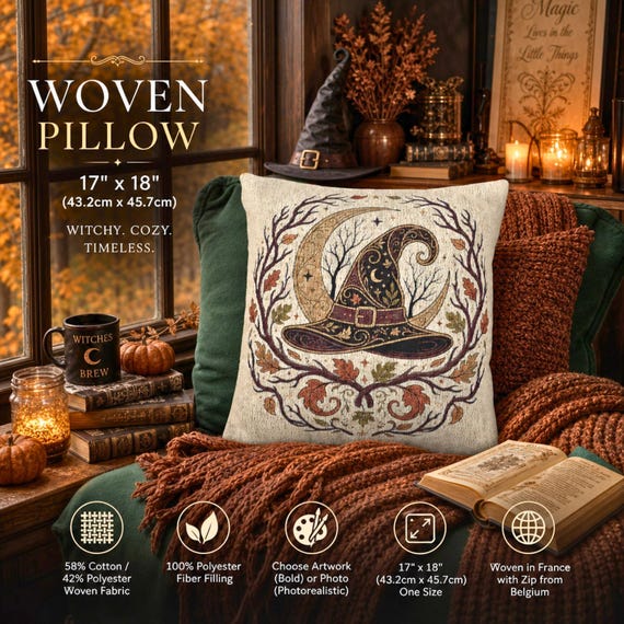 Reading Nook Pillow, 58% Cotton Woven Cover, Witch Hat Design
