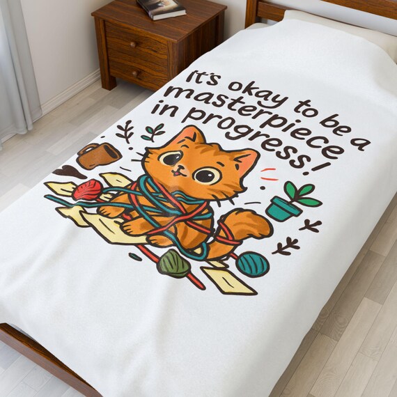 Velveteen Plush Blanket - Cat Masterpiece in Progress