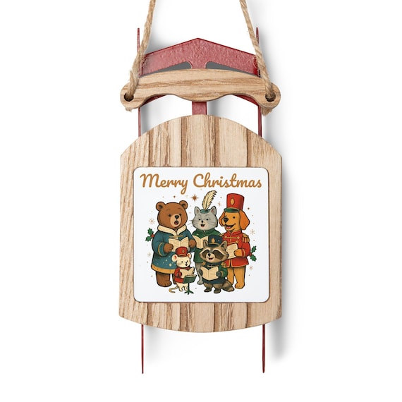 Nutcracker Animals Singing Christmas Carols Sled Ornaments | Dog Cat Raccoon Bear