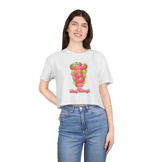 Stay Sweet Strawberry Cluster Women's Crop Tee