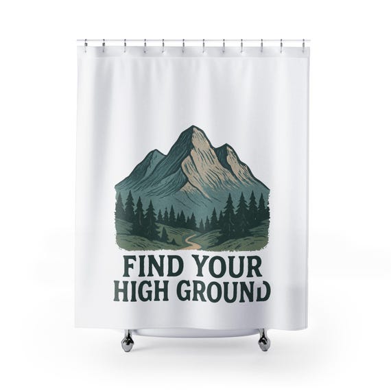 Find Your High Ground Shower Curtain | Mountain Forest Illustration