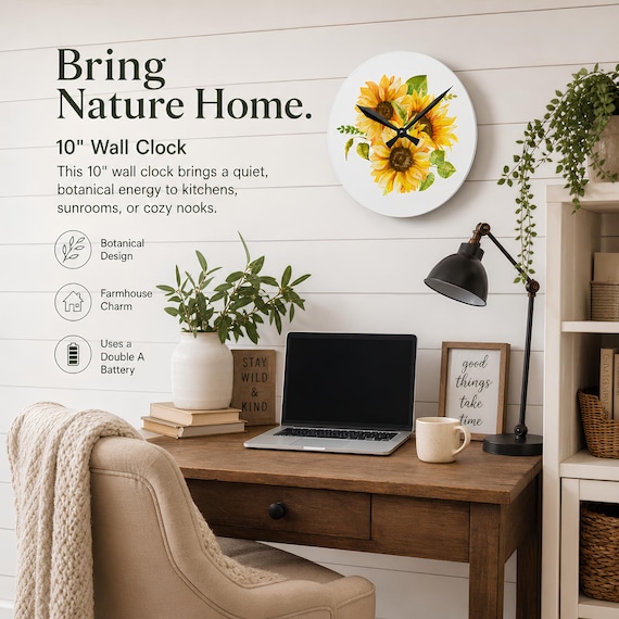 Sunflower Bouquet Acrylic Wall Clock | Floral Kitchen Decor