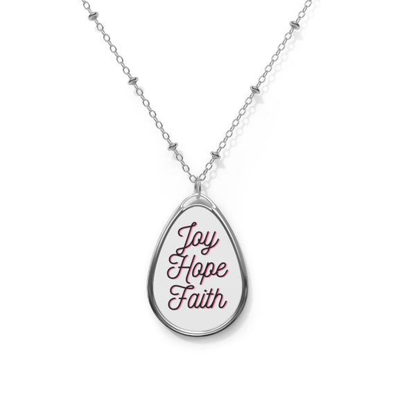 Joy Hope Faith Oval Necklace | Inspirational Teardrop Pendant