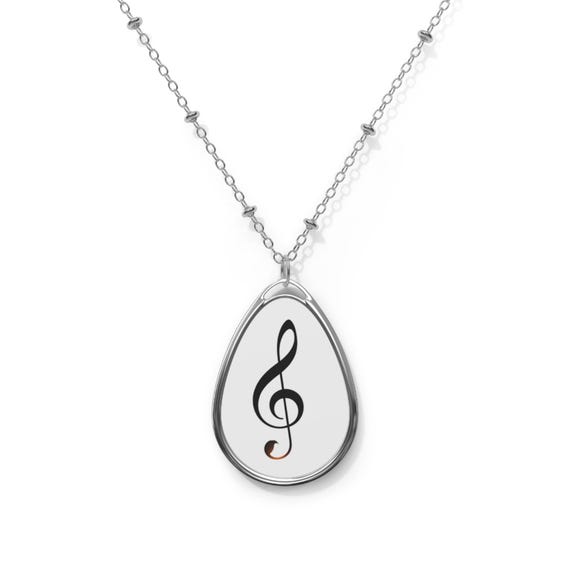 Treble Clef Oval Necklace | Music Note Pendant