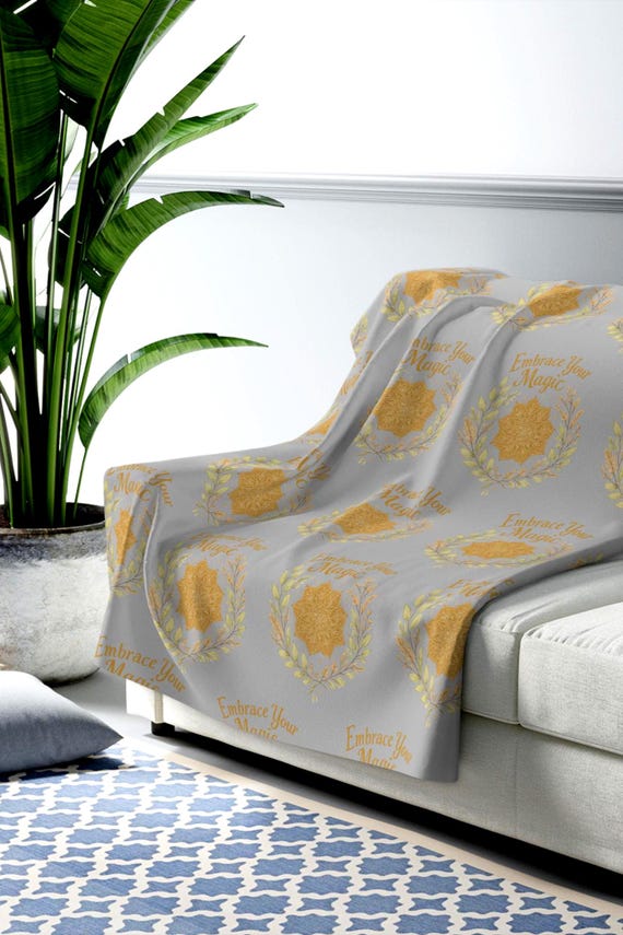 Embrace Your Magic Sherpa Fleece Blanket | Gold Floral Wreath Pattern