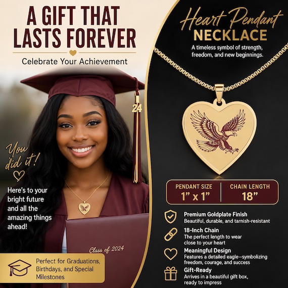 Heart Pendant, Gold-Plated Eagle Necklace with 18-Inch Chain