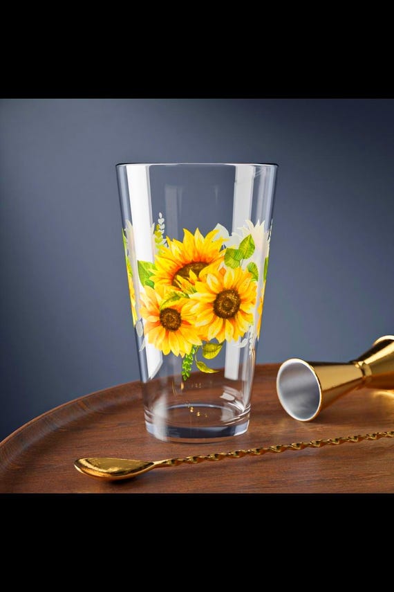 Sunflower Bouquet Mixing Glass 16oz | Floral Pint Glass