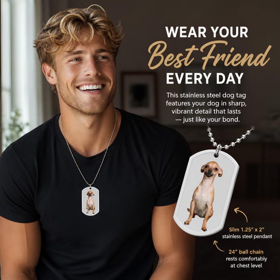 Custom Photo Cat Portrait Dog Tag | Pet Memorial Necklace, Personalized Pet ID