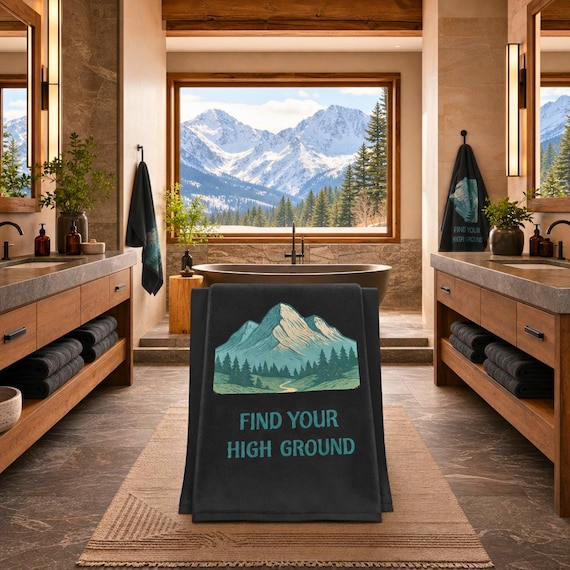 Find Your High Ground Mountain and Pine Trees Beach Towel | Nature Scenic