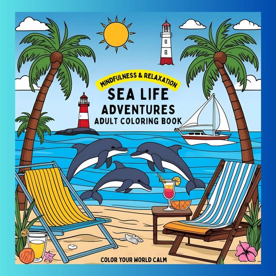 Adult Coloring Book, Soft Cover Ocean Theme With Marine Life Designs