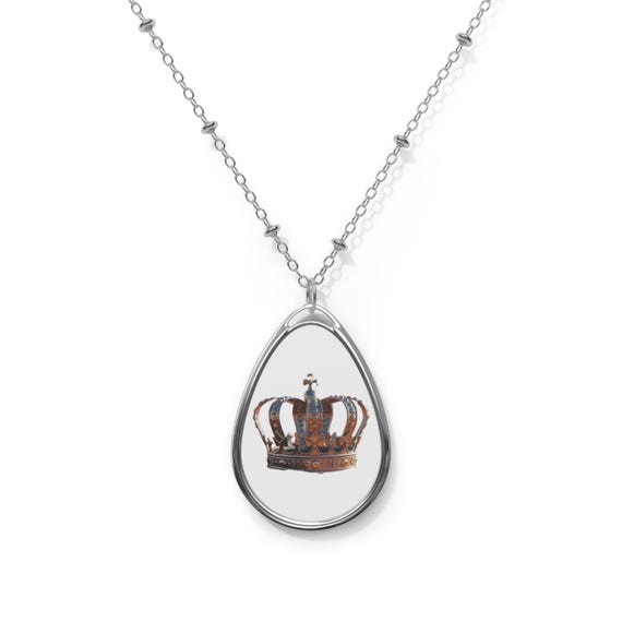 Vintage Crown Oval Necklace | Teardrop Pendant Necklace