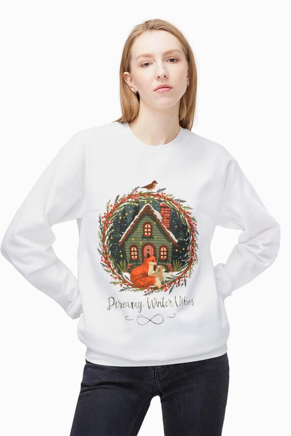 Fairy Cottage Cozy Winter Crewneck Sweatshirt | Cottagecore Holiday Sweater