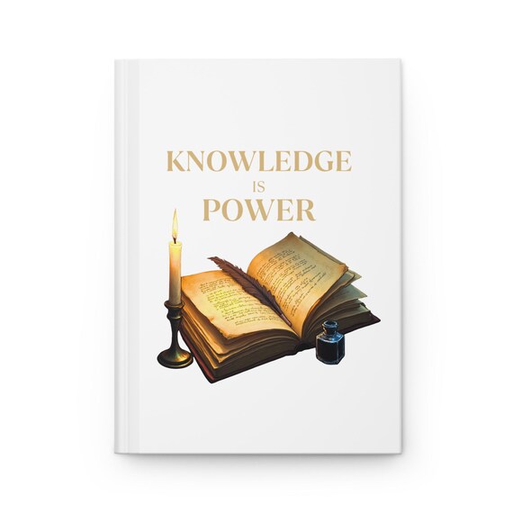 Knowledge Is Power book illustration Hardcover Journal | Candle, Quill, Open Book
