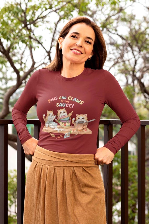 Paws and Claws in the Sauce Cat Cooking Long Sleeve Tee