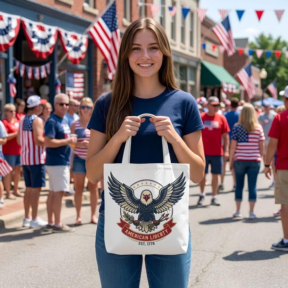 American Liberty Bald Eagle Tote Bag | 4th of July USA Pride EST. 1776