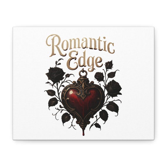 Romantic Edge heart and black roses Canvas