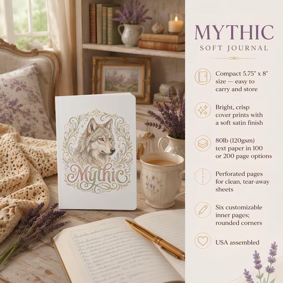 Mythic Wolf Softcover Journal with Illustrated Balloon Prints