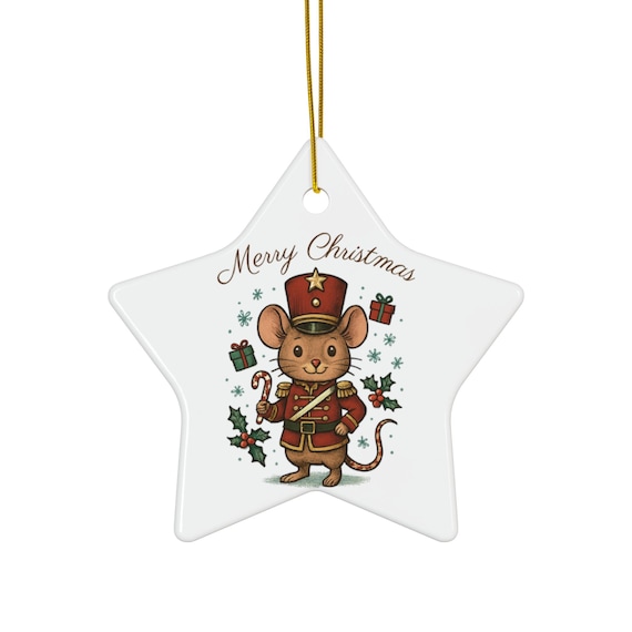 Merry Christmas Mouse Nutcracker Ceramic Ornament